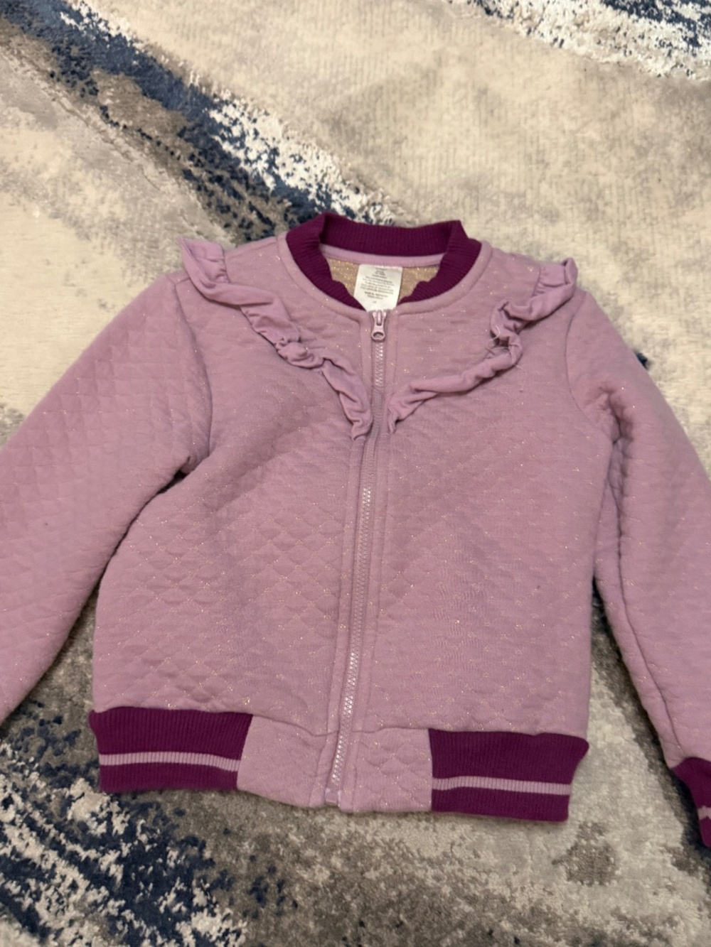 WonderKids Girls 4T Quilted Ruffle Zip Jacket Pink Gold Sparkle